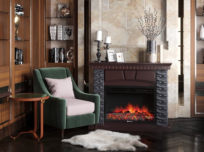 Каминокомплект Firelight Porto 25 с очагом Electrolux EFP/P-2520LS камень черный/шпон венге