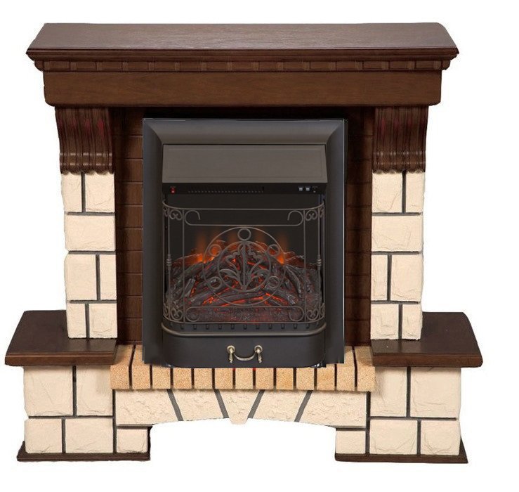 Каминокомплект Interflame Экстер средний дуб с очагом Majestic FX M Black
