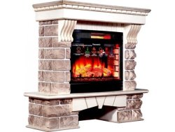 Каминокомплект Interflame Экстер Кавказ бежевый патина с очагом Panoramic 06 25 LED FX