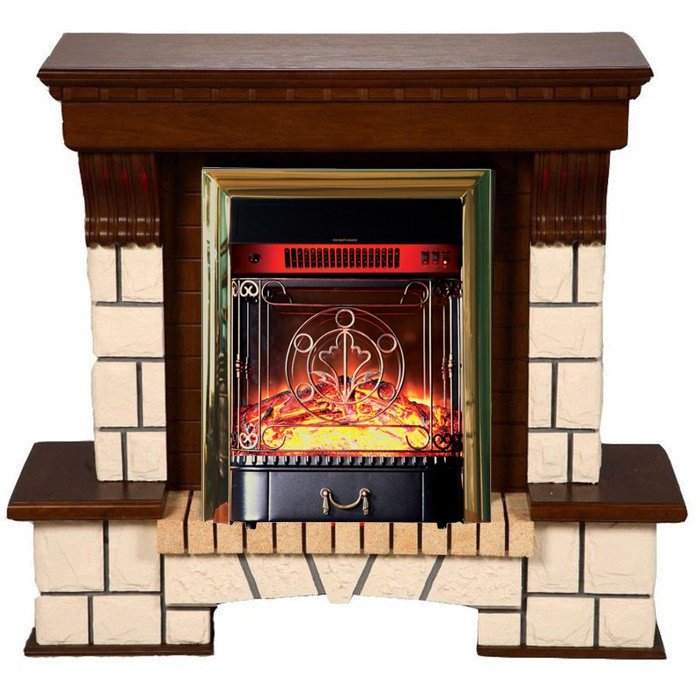 Каминокомплект Interflame Экстер махагон с очагом Majestic FX M Brass