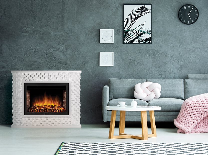 Каминокомплект Firelight Quadro 30 с очагом Electrolux EFP/P-3020LS камень песчаник античный белый/белая эмаль