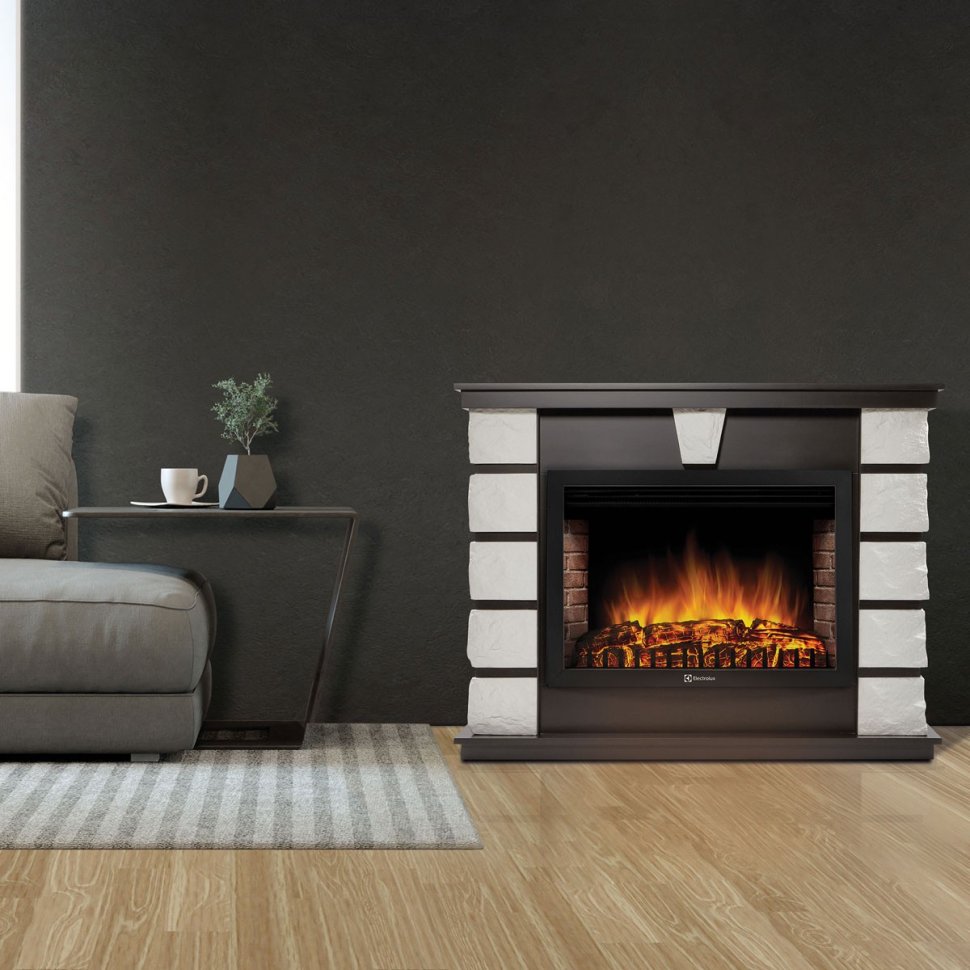 Каминокомплект Firelight Excalibur 25 с очагом Electrolux EFP/P-2520LS камень белый/шпон венге