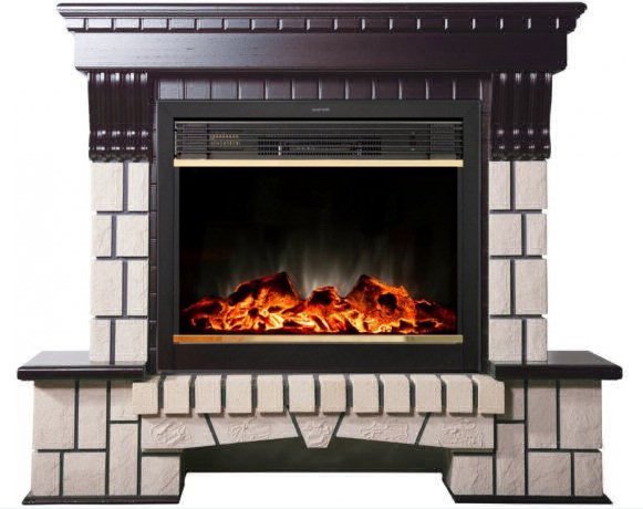 Каминокомплект Interflame Экстер темный дуб с очагом Jupiter GLS LED Brass