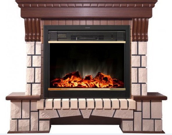 Каминокомплект Interflame Экстер средний дуб с очагом Jupiter GLS LED Brass