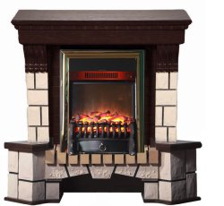 Каминокомплект Interflame Экстер темный дуб угловой с очагом Fobos FX M Brass