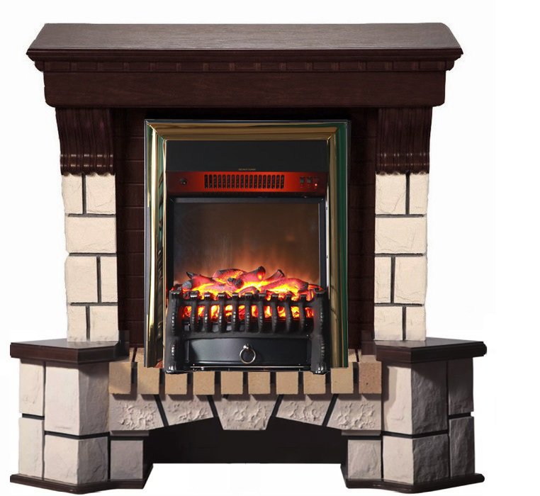 Каминокомплект Interflame Экстер темный дуб угловой с очагом Fobos FX M Brass