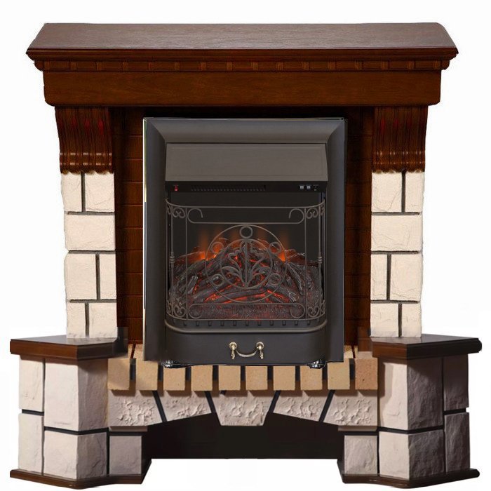 Каминокомплект Interflame Экстер махагон угловой с очагом Majestic FX M Black