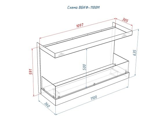 Встроенный биокамин Lux Fire Фронтальный 1100 M ВБКФ-1100М