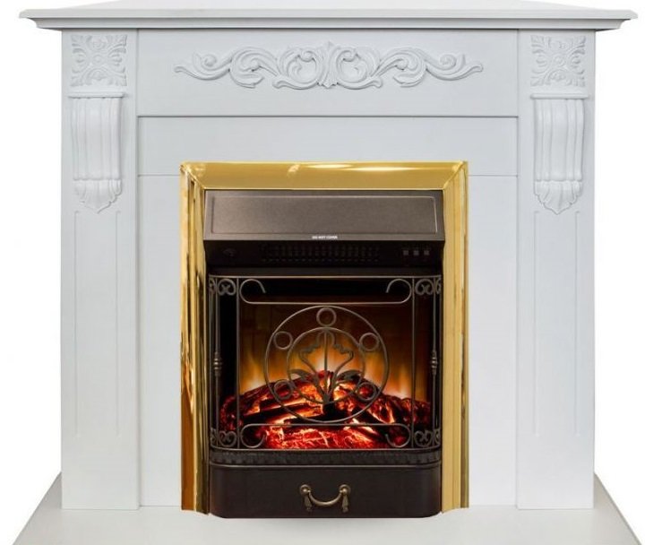 Каминокомплект RealFlame Dominica STD/EUG WT с очагом Majestic Lux Brass S