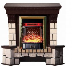 Каминокомплект Interflame Экстер темный дуб угловой с очагом Majestic FX M Brass