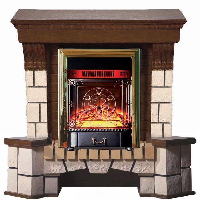 Каминокомплект Interflame Экстер средний дуб угловой с очагом Majestic FX M Brass