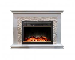 Каминокомплект Interflame Сиена сланец белый с очагом Jupiter FX M Brass