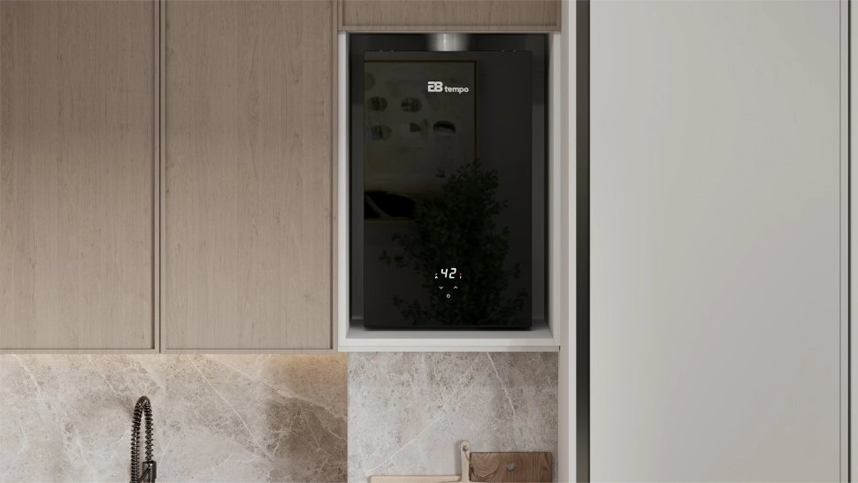 Проточный газовый водонагреватель E8 tempo E8WCY20 (черная стеклянная панель)