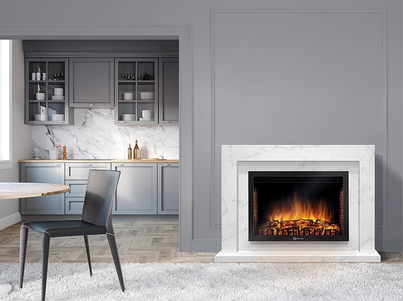 Каминокомплект Firelight Simple 25 с очагом Electrolux EFP/P-2520LS белый мрамор