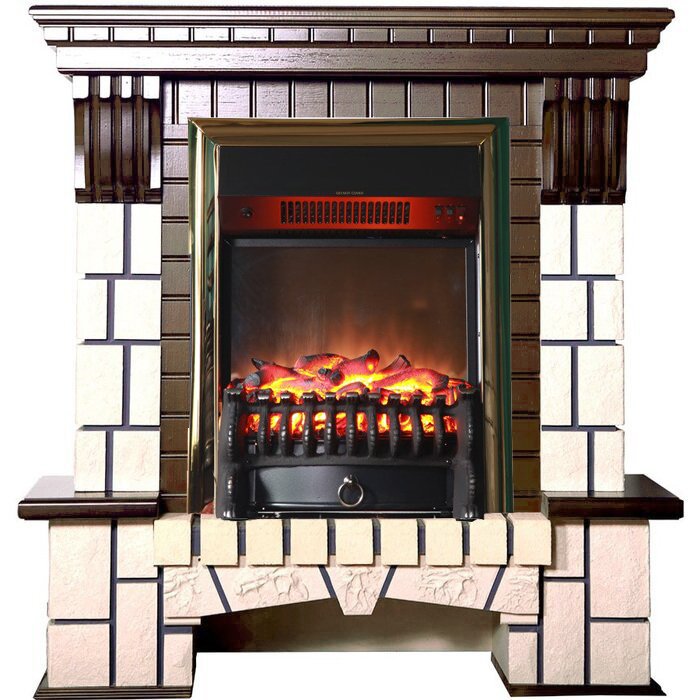 Каминокомплект Interflame Экстер М средний дуб с очагом Fobos FX M Brass