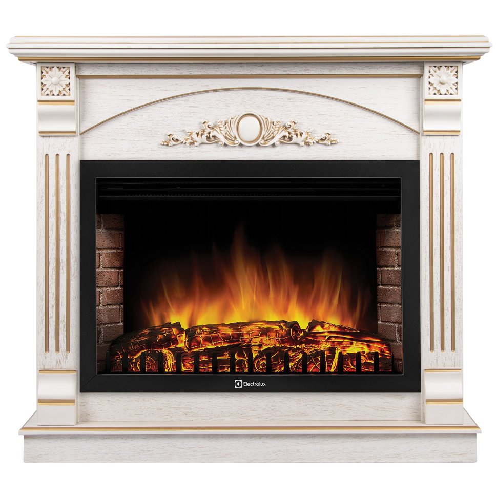 Каминокомплект Firelight Barocco 30 с очагом Electrolux EFP/P-3020LS шпон белый дуб с золотой патиной