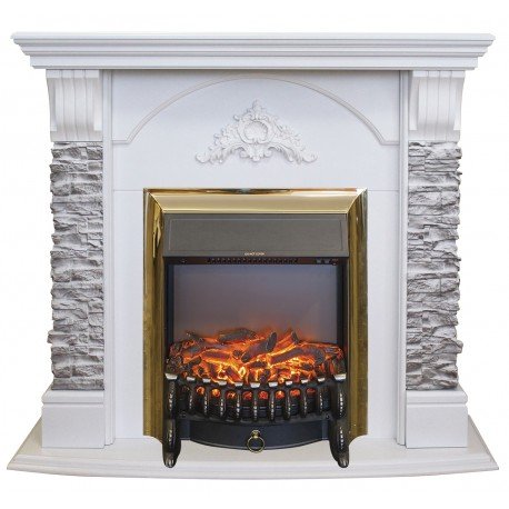 Каминокомплект RealFlame Athena GR STD/EUG/25/25'5 WT с очагом Fobos s Lux Black/Brass