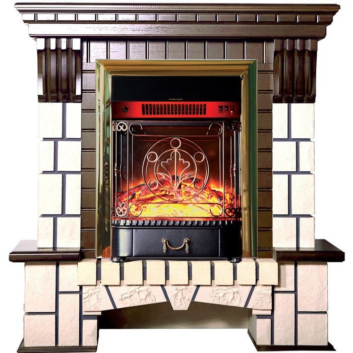 Каминокомплект Interflame Экстер М средний дуб с очагом Majestic FX M Brass