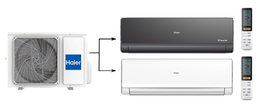 Мульти сплит-система на 2 комнаты 25+50 м2 Haier AS09NS6ERA-B+AS18NS6ERA-W/2U50S2SM1FA-3 Lightera Super Match