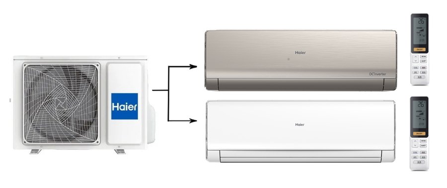 Мульти сплит-система на 2 комнаты 25+50 м2 Haier AS09NS6ERA-G+AS18NS6ERA-W/2U50S2SM1FA-3 Lightera Super Match