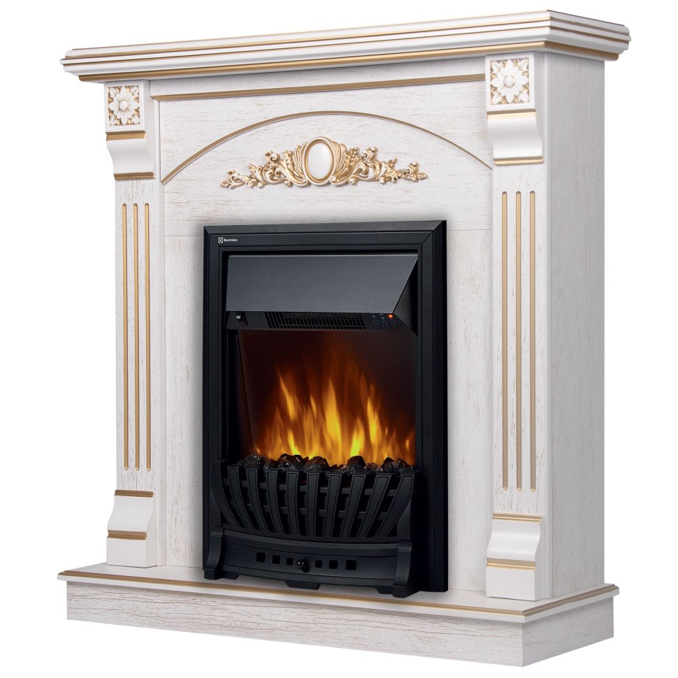 Каминокомплект Firelight Barocco Classic с очагом Electrolux EFP/P-1020LS белый дуб с золотой патиной