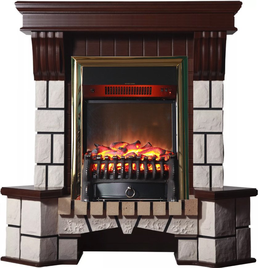 Каминокомплект Interflame Экстер М махагон угловой с очагом Fobos FX M Brass