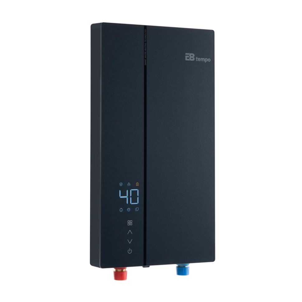 Проточный электрический водонагреватель E8 tempo RW90 синяя стеклянная панель