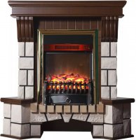 Каминокомплект Interflame Экстер М средний дуб угловой с очагом Fobos FX M Brass