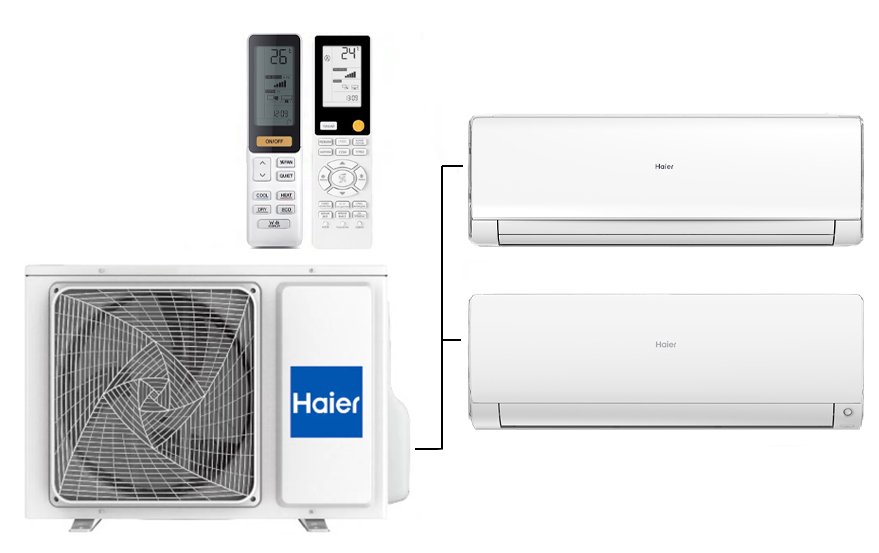 Мульти сплит-система на 2 комнаты 35+35 м2 Haier Lightera AS12NS6ERA-W+Flexis SM AS35S2SF2FA-W/2U40S2SM1FA c Wi-Fi модулем ESP32
