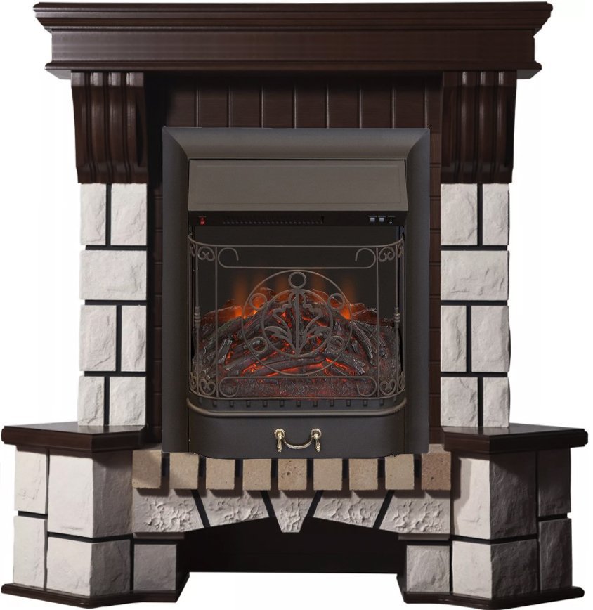 Каминокомплект Interflame Экстер М темный дуб угловой с очагом Majestic FX M Black