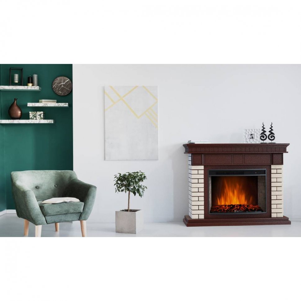Каминокомплект Firelight Bricks 25 с очагом Electrolux EFP/P-2720RLS камень бежевый/шпон темный дуб