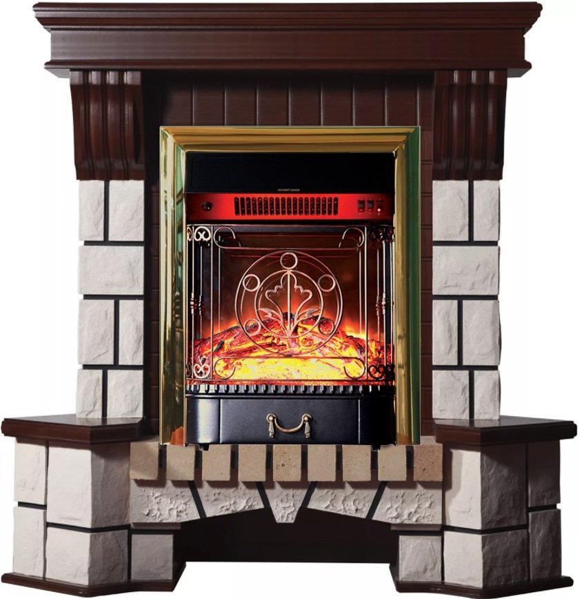 Каминокомплект Interflame Экстер М махагон угловой с очагом Majestic FX M Brass