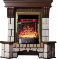 Каминокомплект Interflame Экстер М средний дуб угловой с очагом Majestic FX M Brass