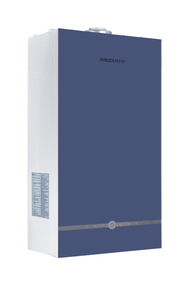 Настенный газовый котел MIZUDO MAESTRO GEM M24Т c шиной OpenTherm стеклянная панель голубая