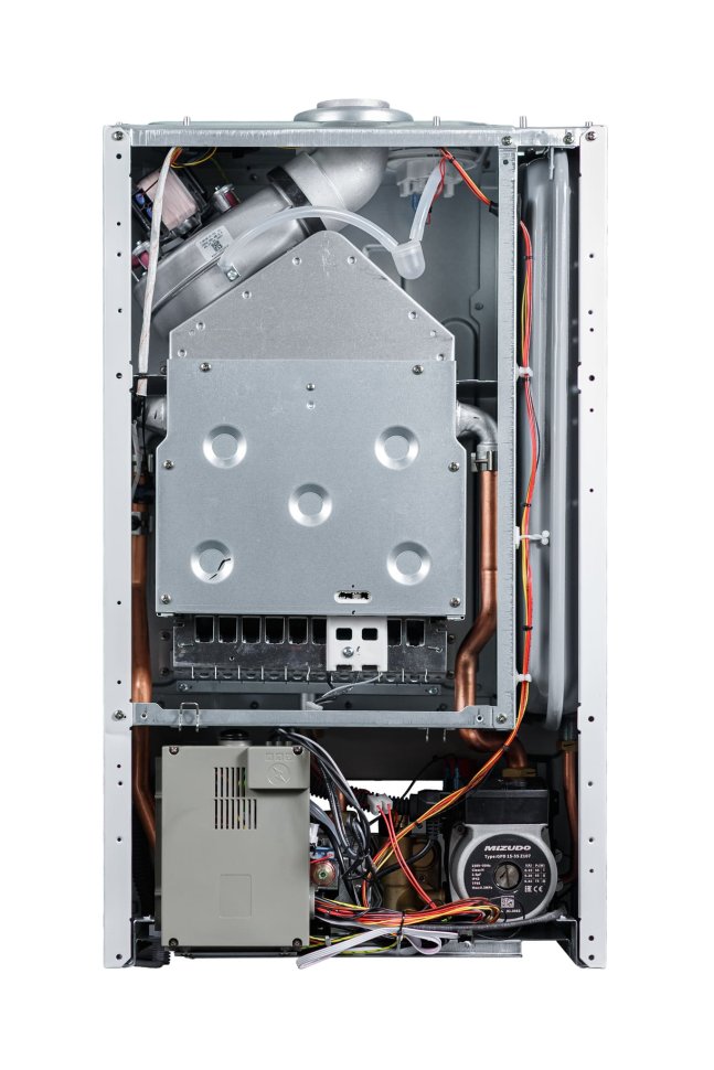 Настенный газовый котел MIZUDO MAESTRO GEM M24Т c шиной OpenTherm стеклянная панель голубая