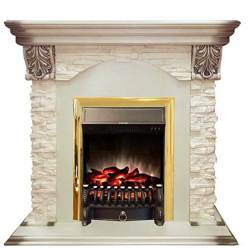 Каминокомплект RealFlame Dublin LUX  STD/EUG WT с очагом Fobos s Lux Black/Brass