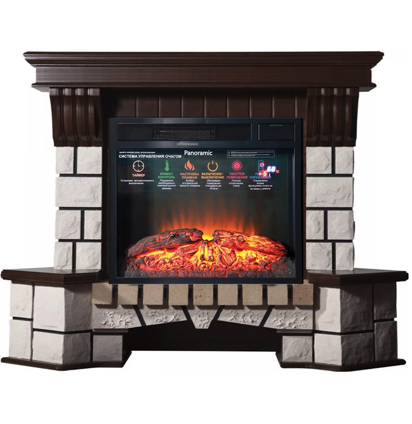 Каминокомплект Interflame Экстер М темный дуб угловой с очагом Foton 23 LED FX
