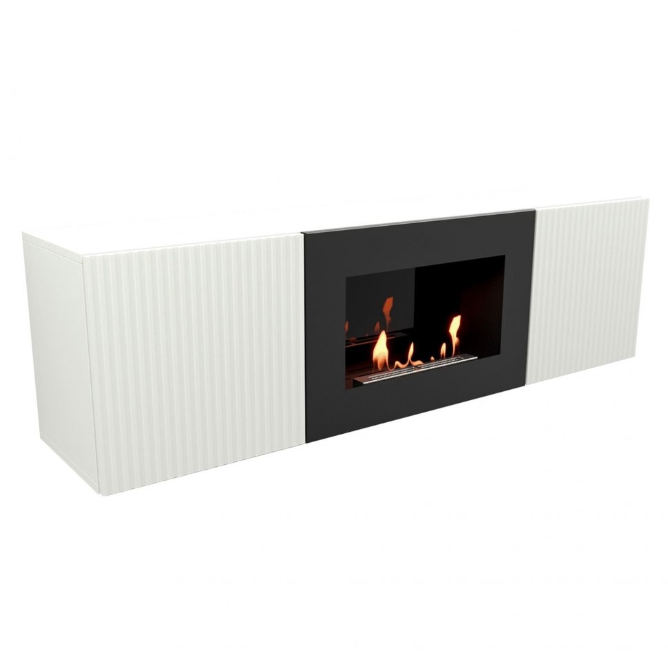 Тумба с биокамином Firelight BFP/P-1400L белый+набор керамических дров сосна