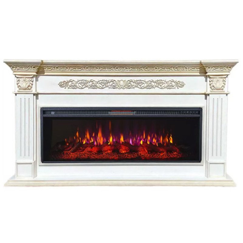 Каминокомплект Interflame Елизавета белый с золотой патиной с очагом FreeSpace 60 LED FX QZ