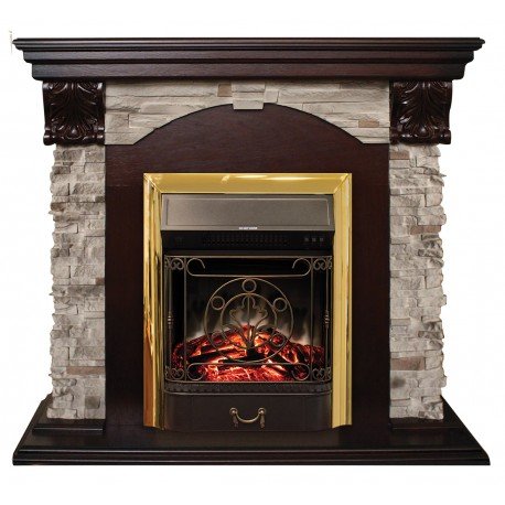 Каминокомплект RealFlame Dublin ROCKSTD/EUG AO с очагом Majestic s Lux Black/Brass