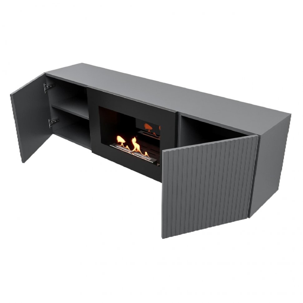 Тумба с биокамином Firelight BFP/P-1400L графит+набор керамических дров сосна