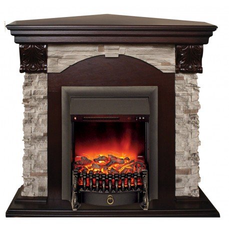 Каминокомплект RealFlame Dublin ROCK Corner STD/EUG AO очагом Fobos s Lux Black/Brass