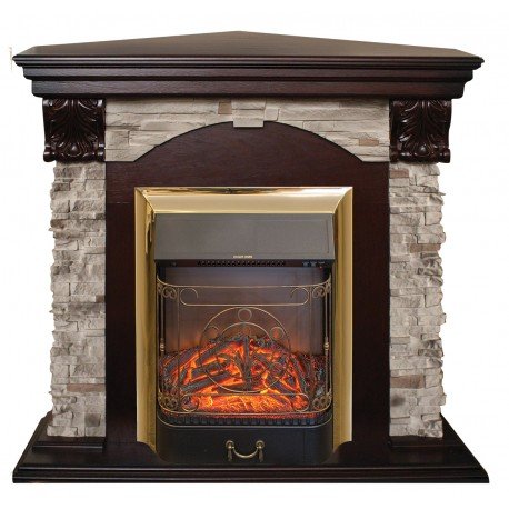 Каминокомплект RealFlame Dublin ROCK Corner STD/EUG AO с очагом Majestic s Lux Black/Brass