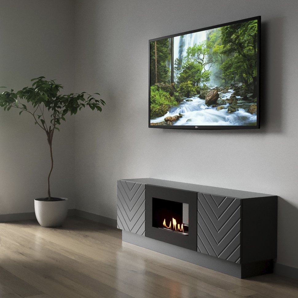Тумба с биокамином Firelight BFP/P-1400V графит+набор керамических дров береза