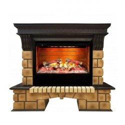Каминокомплект RealFlame Stone Brick 26 AO с очагом 3D Helios 26