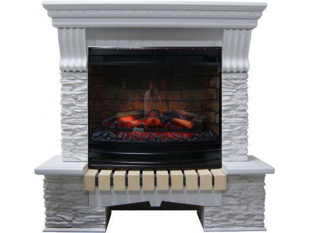 Каминокомплект Interflame Экстер сланец белый с очагом Panoramic 25-30 LED FX 3D