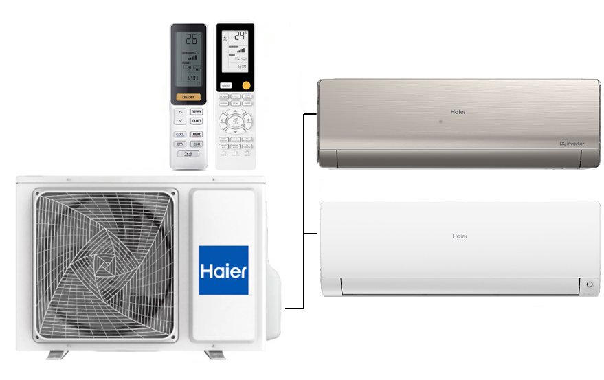 Мульти сплит-система на 2 комнаты 35+25 м2 Haier Lightera AS12NS6ERA-G+Flexis SM AS25S2SF2FA-W/2U40S2SM1FA c Wi-Fi модулем ESP32