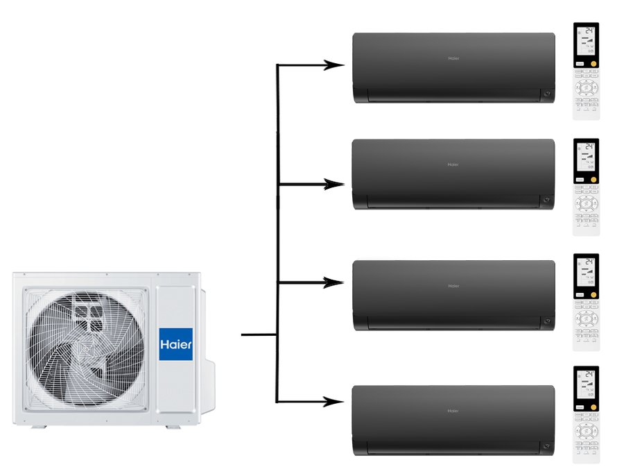Мульти сплит-система на 4 комнаты 25+25+35+50 м2 Haier 2х AS25S2SF2FA-B+AS35S2SF2FA-B+AS50S2SF2FA-B/5U90S2SS5FA Flexis Super Match