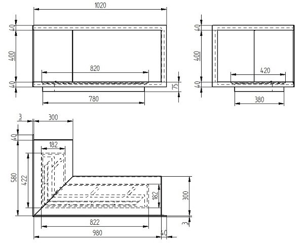 Биокамин Zefire Standart 1000 для угловой стены