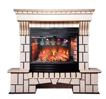 Каминокомплект Interflame Экстер бежевый патина с очагом Panoramic 06 25 LED FX QZ